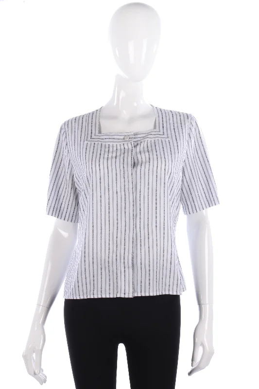 New Deals Lovely Vintage St Michael Vintage White Striped Blouse Cotton Size 10/12