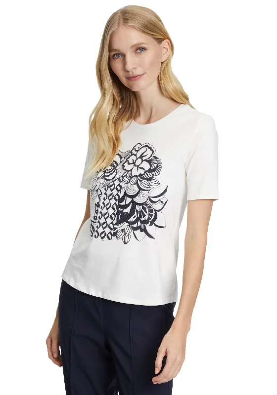 Year-End Sale Betty Barclay Floral Outline Graphic T-Shirt, White & Navy