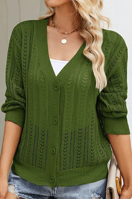 Buy Now WOMEN HOLLOW KNITTED BUTTON UP SHORT CARDIGAN
