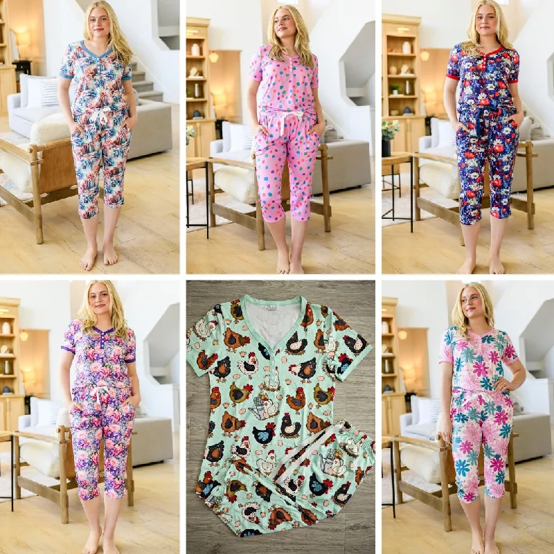 Amazing Deals PREORDER: Short Sleeve Pajama Capri Set in Six Prints
