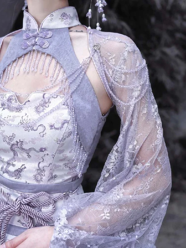 Bonus Savings CHINESE STYLE BEADS & LACE SHORT CARDIGAN [S0000009038]